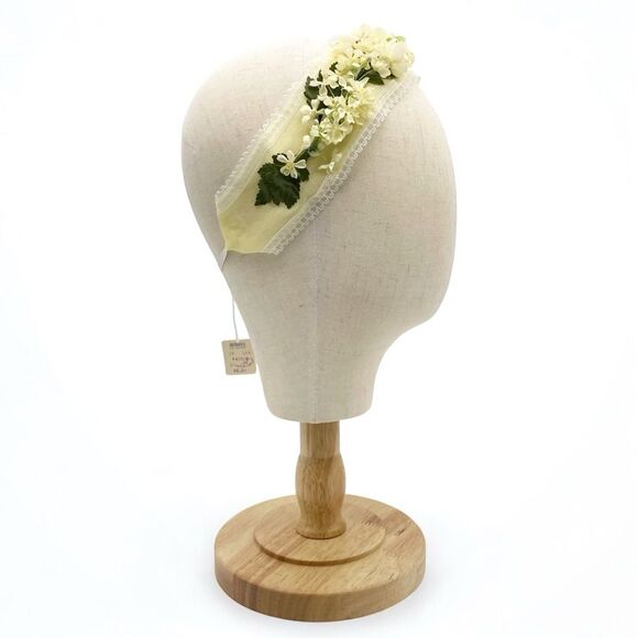 Vintage 1950s Auerbach’s Floral Headband Hat Ivory Lemon Yellow Flowers NEW NOS - Picture 10 of 13
